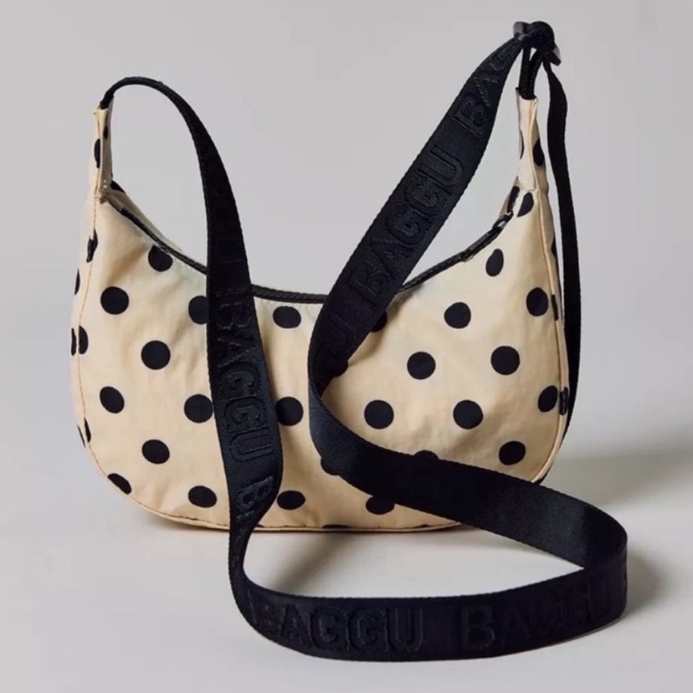 BAGGU x UO Black and Cream Polka Dot Small Crescent Bag
